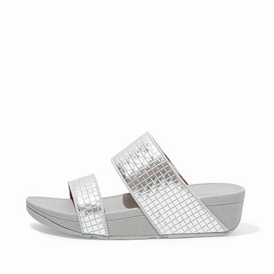 Fitflop Women's OLIVE Metallic Woven Leather Slides Sandals - Silver, BL0657142